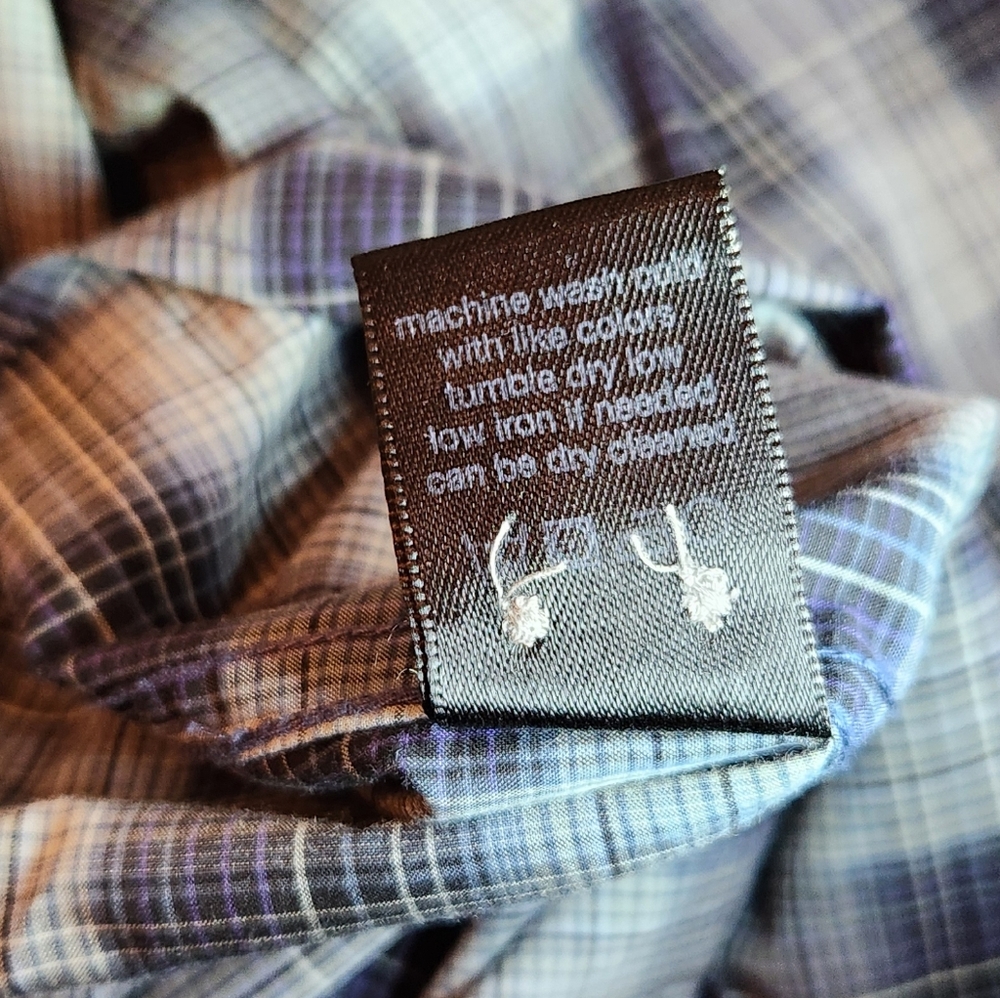 John Varvatos 100% Cotton Blue and Gray Plaid Button Down Shirt Size XL - Picture 7 of 7